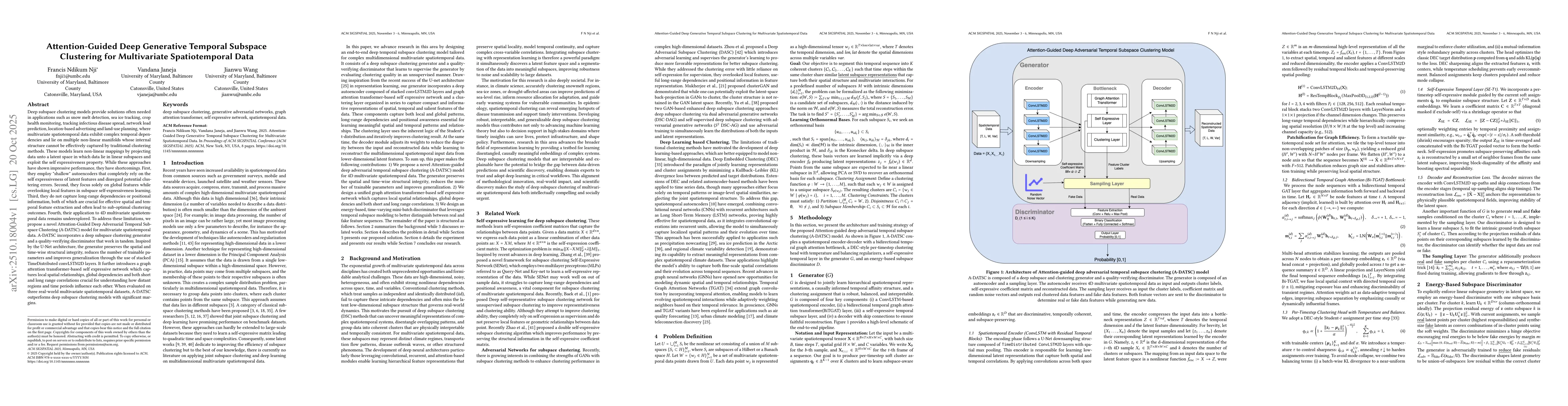Thumbnail for Attention-Guided Deep Adversarial Temporal Subspace Clustering (A-DATSC)
  Model for multivariate spatiotemporal data