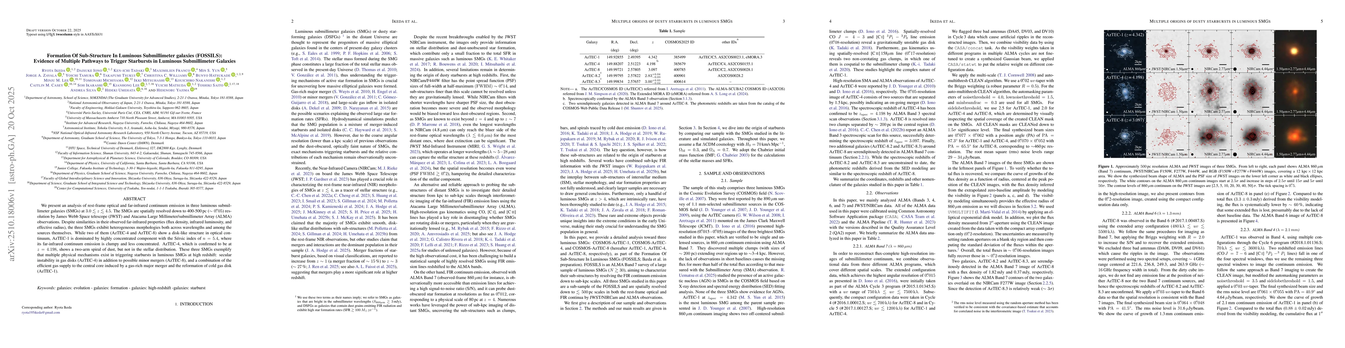 Thumbnail for Formation Of Sub-Structure In Luminous Submillimeter galaxies (FOSSILS):
  Evidence of Multiple Pathways to Trigger Starbursts in Luminous Submillimeter
  Galaxies