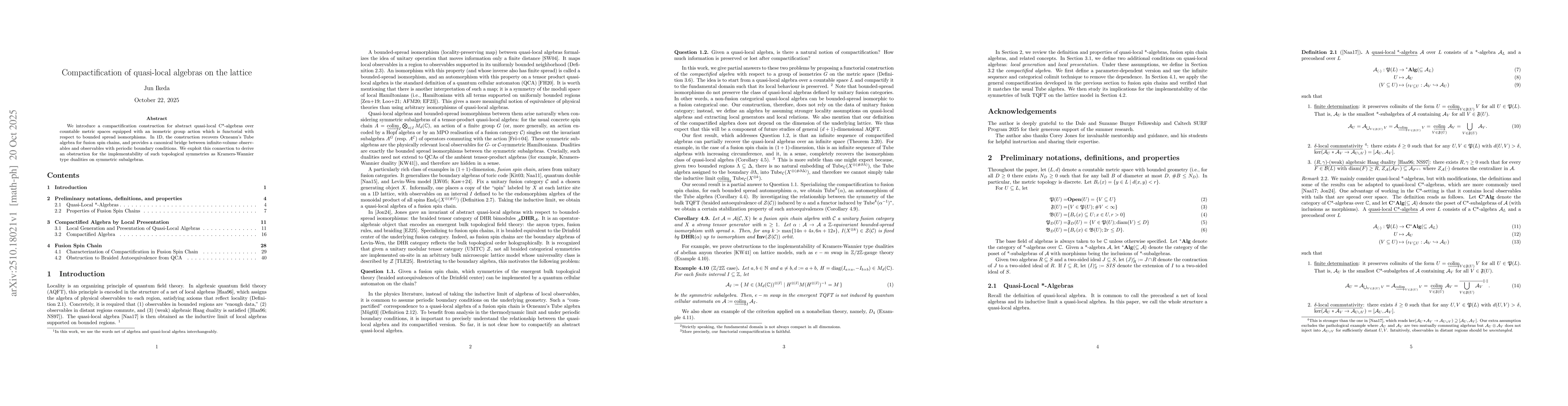 Thumbnail for Compactification of quasi-local algebras on the lattice