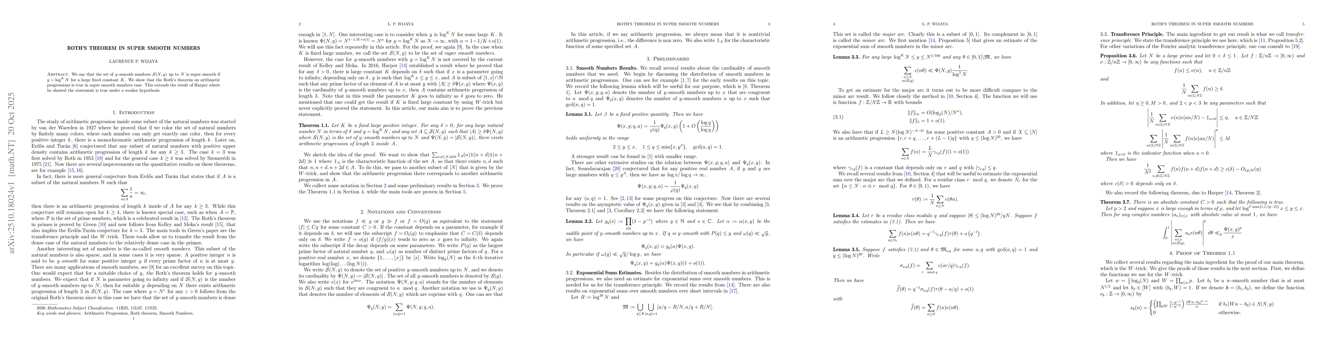 Thumbnail for Roth's Theorem in Super Smooth Numbers
