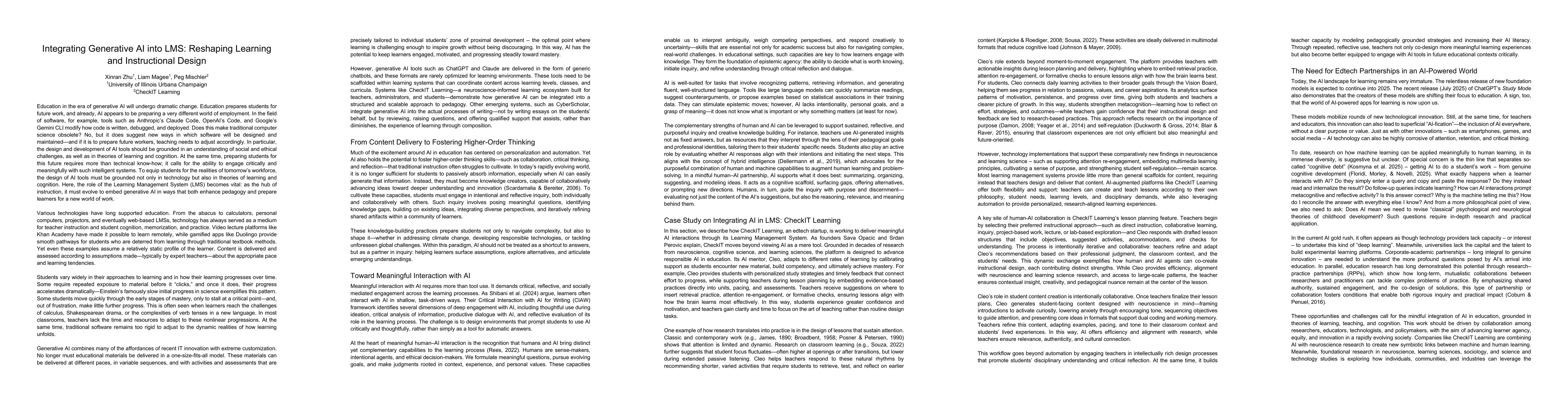 Thumbnail for Integrating Generative AI into LMS: Reshaping Learning and Instructional
  Design