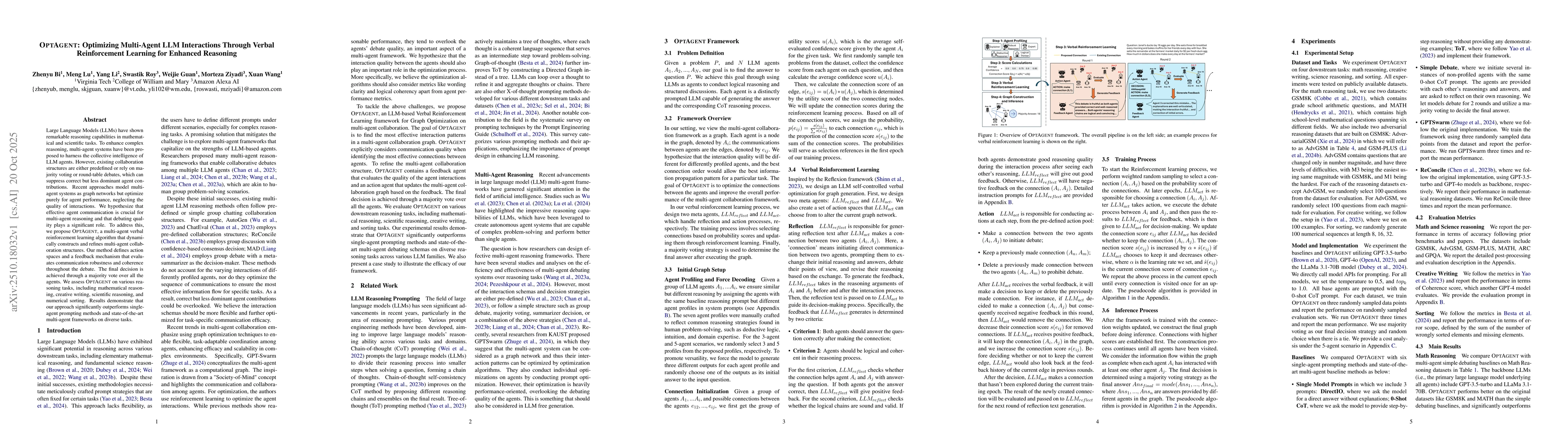 Thumbnail for OPTAGENT: Optimizing Multi-Agent LLM Interactions Through Verbal
  Reinforcement Learning for Enhanced Reasoning