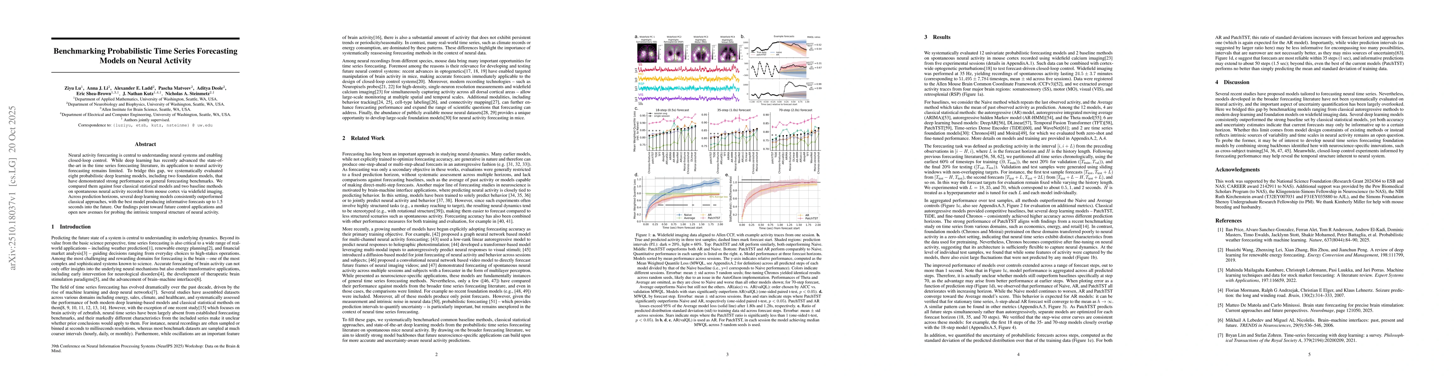 Thumbnail for Benchmarking Probabilistic Time Series Forecasting Models on Neural
  Activity