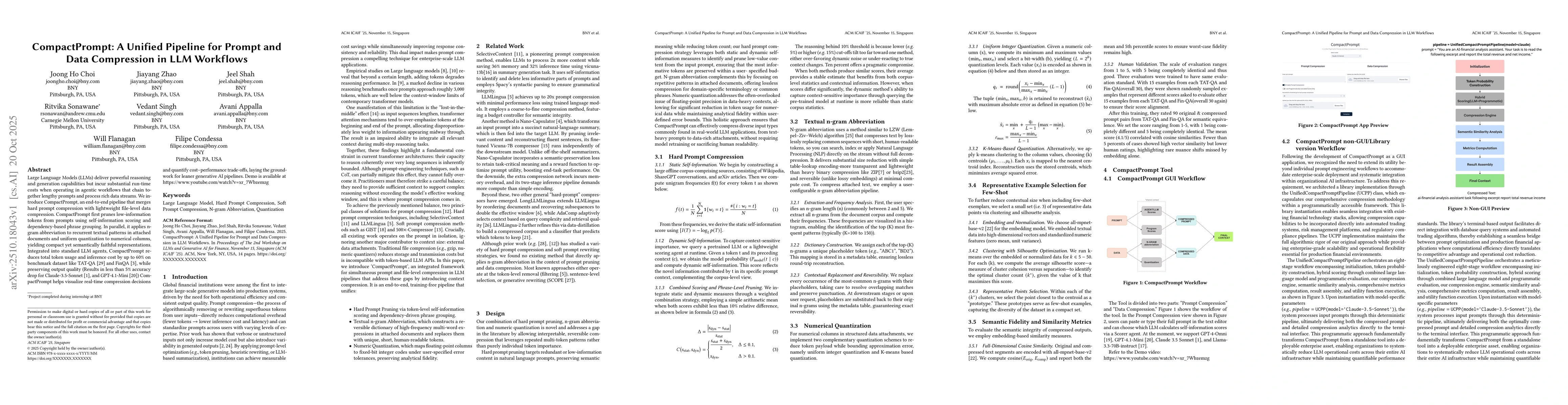 Thumbnail for CompactPrompt: A Unified Pipeline for Prompt Data Compression in LLM
  Workflows