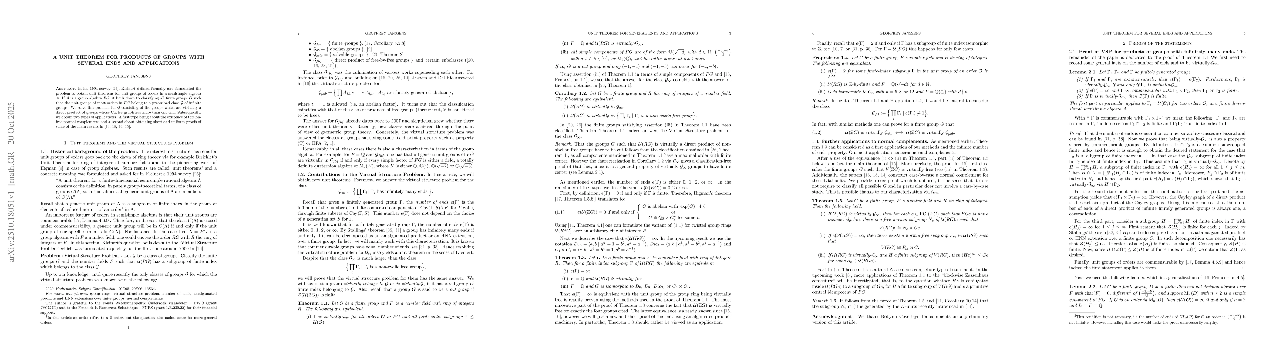 Thumbnail for A unit theorem for products of groups with several ends and Applications