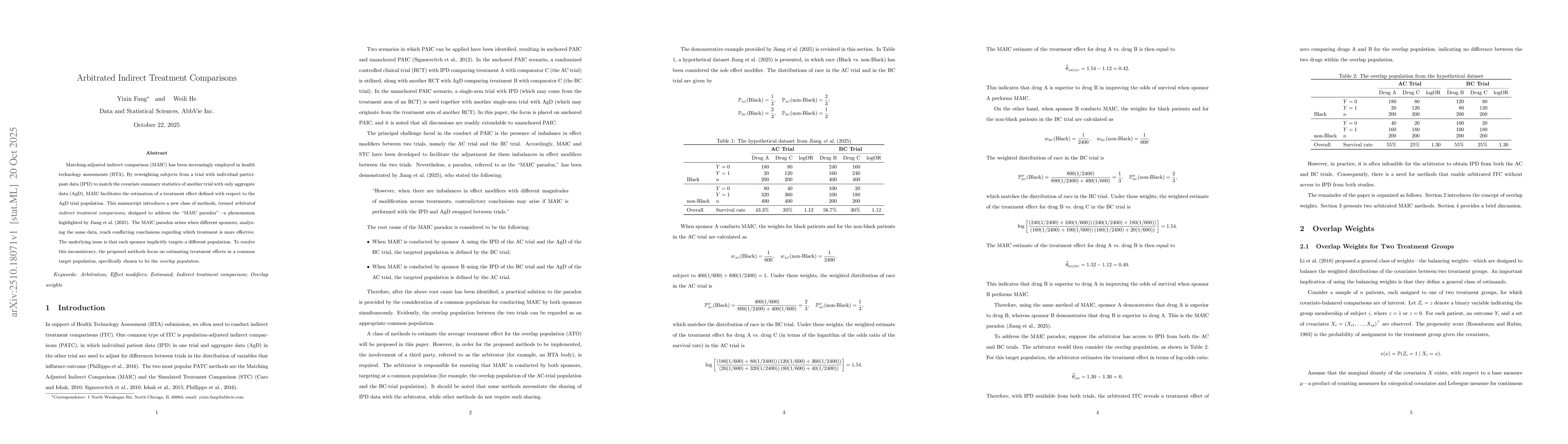 Thumbnail for Arbitrated Indirect Treatment Comparisons