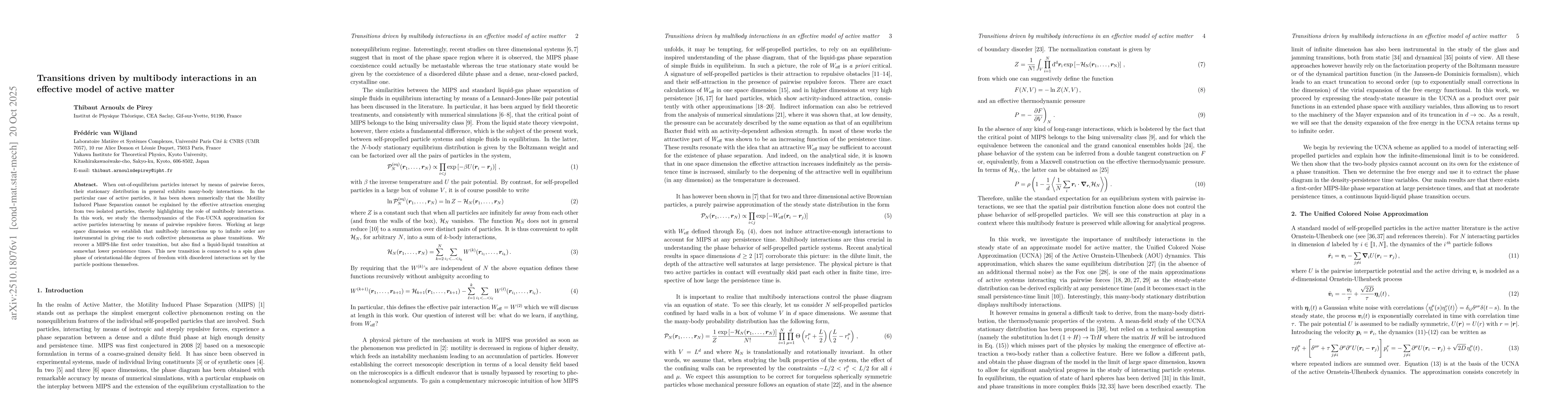 Thumbnail for Transitions driven by multibody interactions in an effective model of
  active matter
