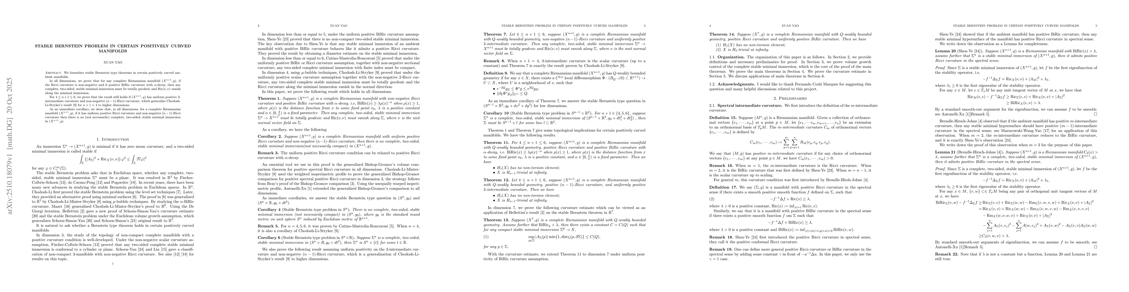 Thumbnail for Stable Bernstein Problem in certain positively curved manifolds