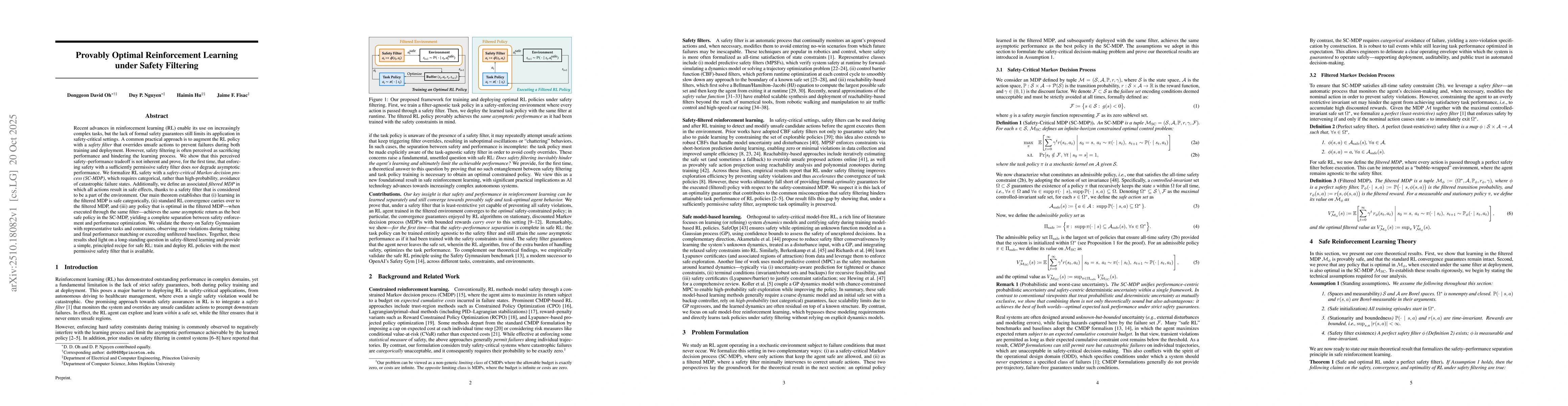 Thumbnail for Provably Optimal Reinforcement Learning under Safety Filtering