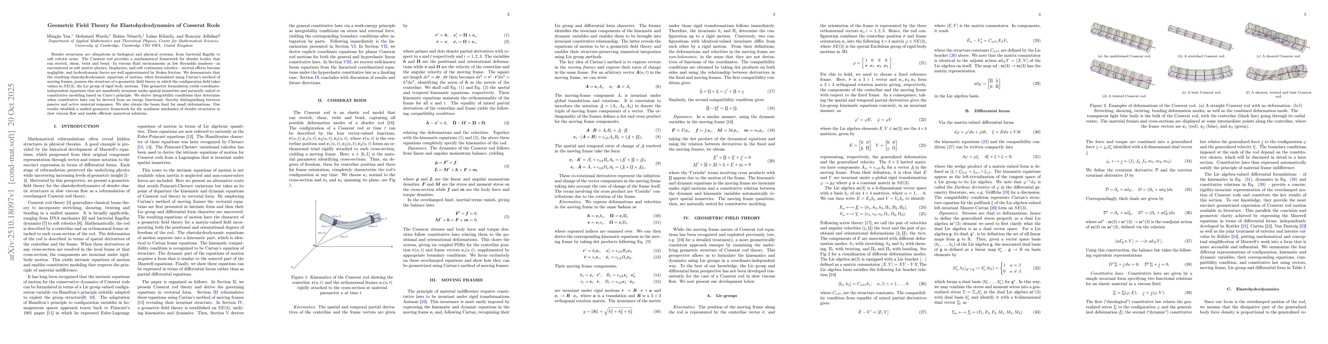 Thumbnail for Geometric Field Theory for Elastohydrodynamics of Cosserat Rods