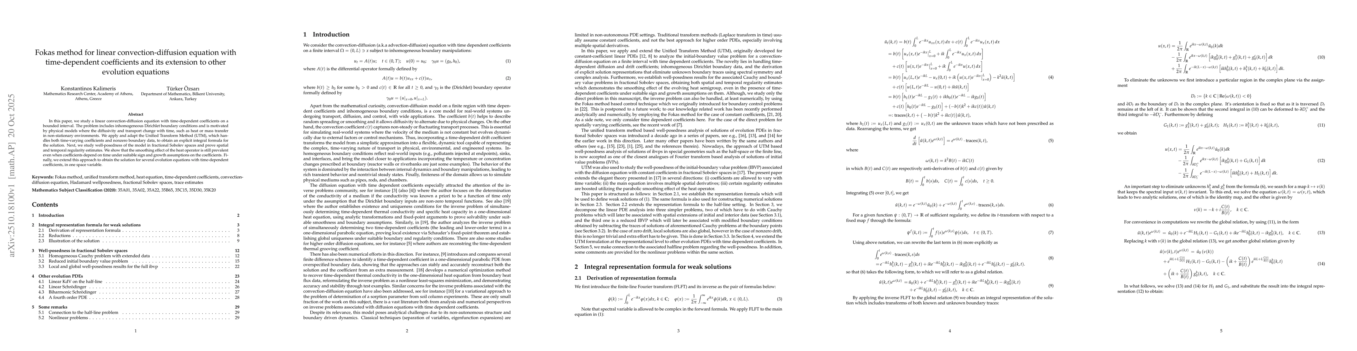 Thumbnail for Fokas method for linear convection-diffusion equation with
  time-dependent coefficients and its extension to other evolution equations