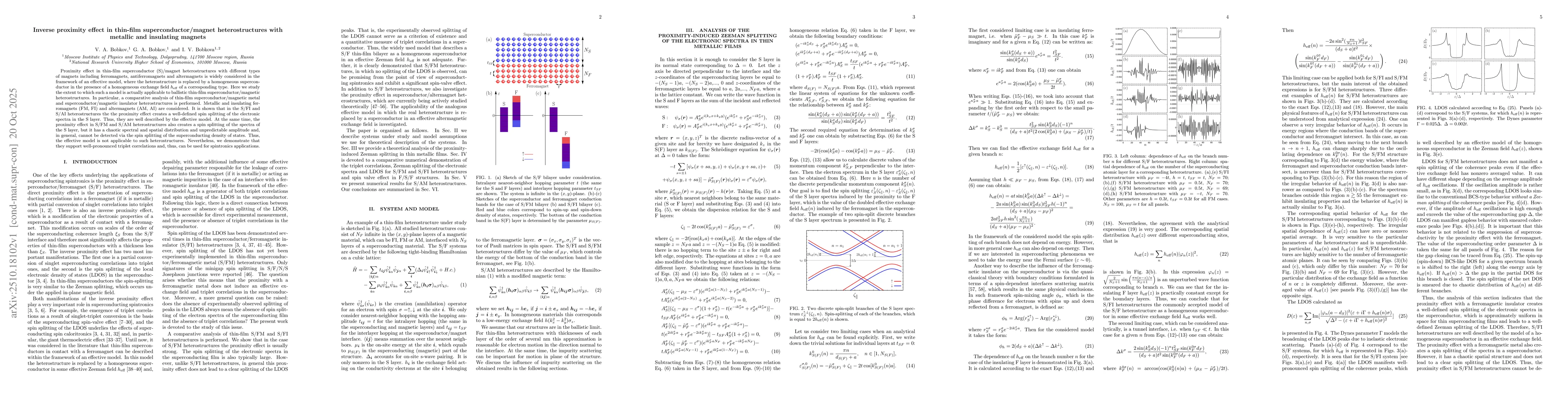 Thumbnail for Inverse proximity effect in thin-film superconductor/magnet
  heterostructures with metallic and insulating magnets