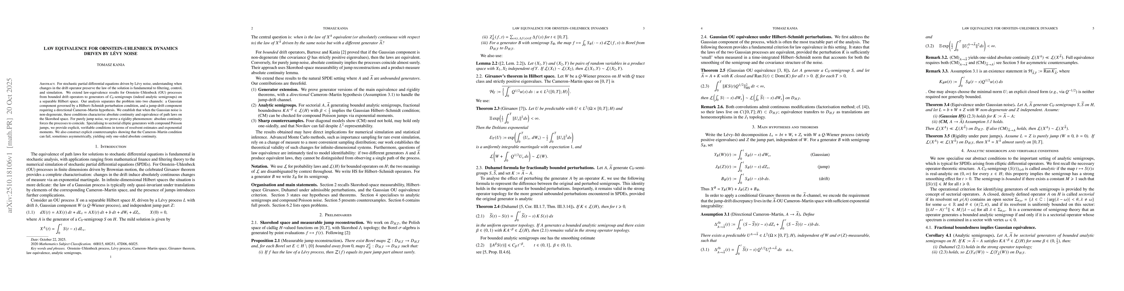 Thumbnail for Law equivalence for Ornstein--Uhlenbeck dynamics driven by Lévy noise