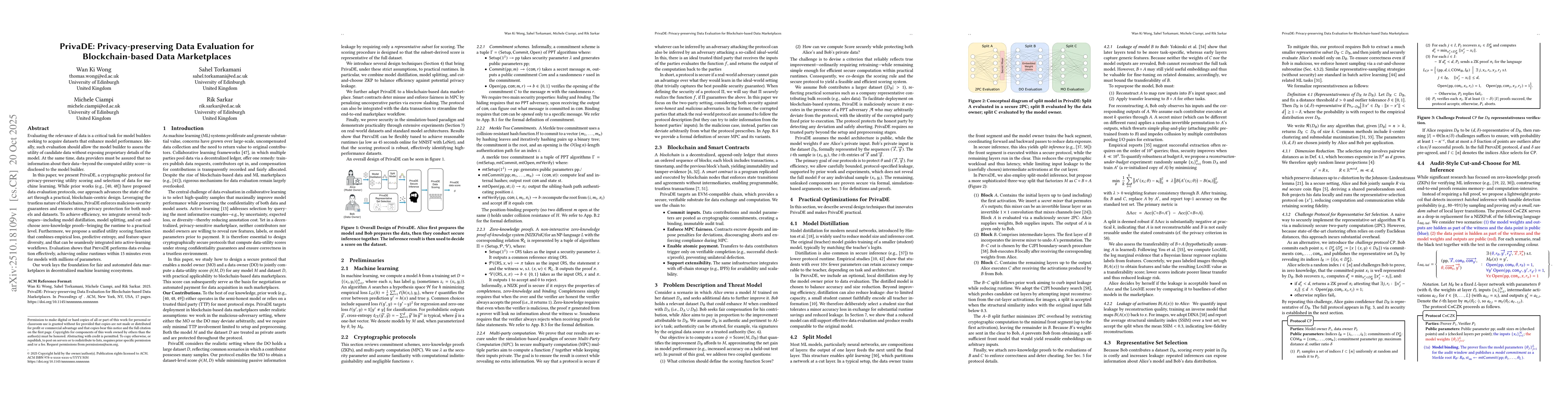 Thumbnail for PrivaDE: Privacy-preserving Data Evaluation for Blockchain-based Data
  Marketplaces