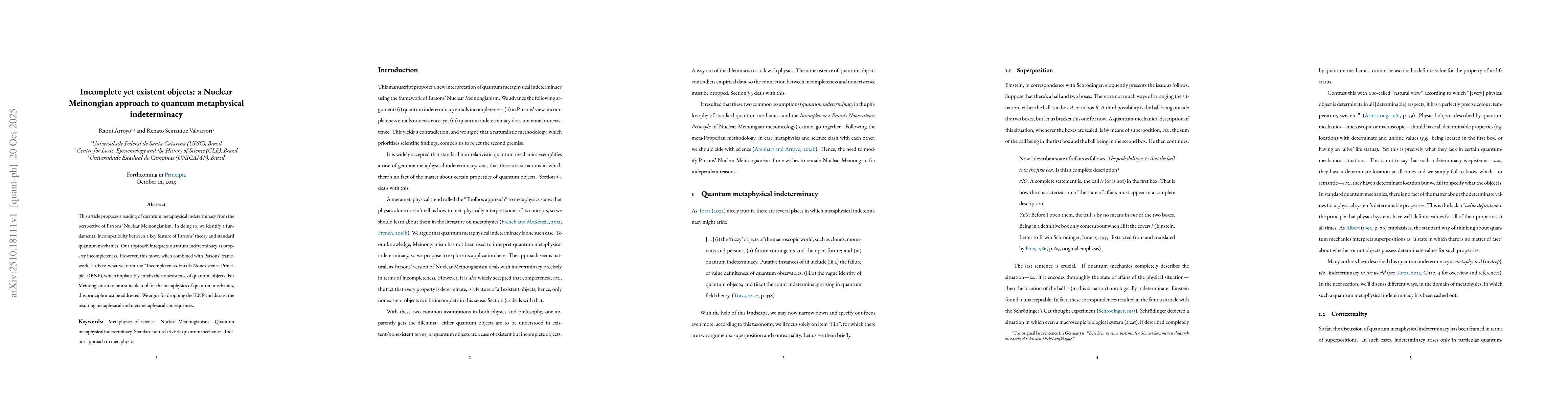 Thumbnail for Incomplete yet existent objects: a Nuclear Meinongian approach to
  quantum metaphysical indeterminacy