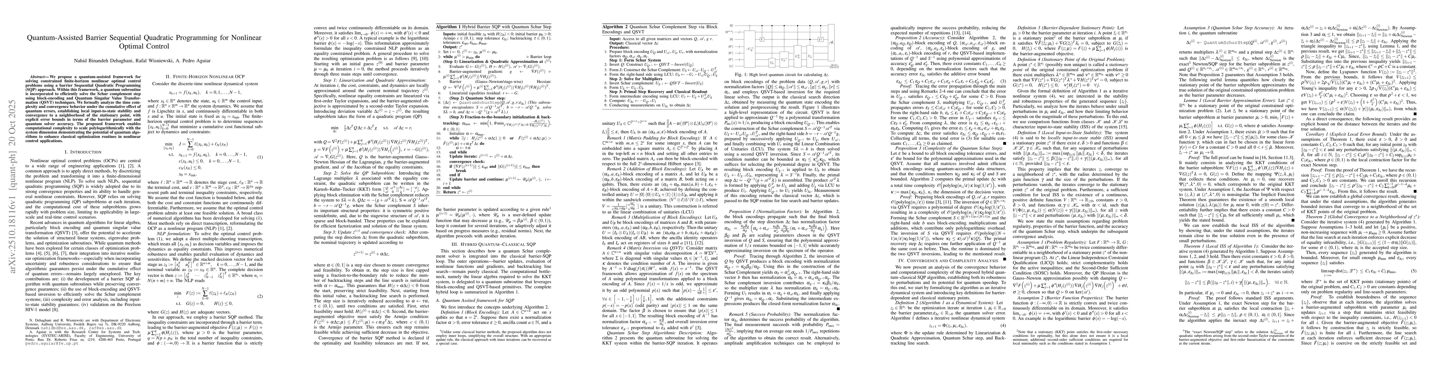 Thumbnail for Quantum-Assisted Barrier Sequential Quadratic Programming for Nonlinear
  Optimal Control