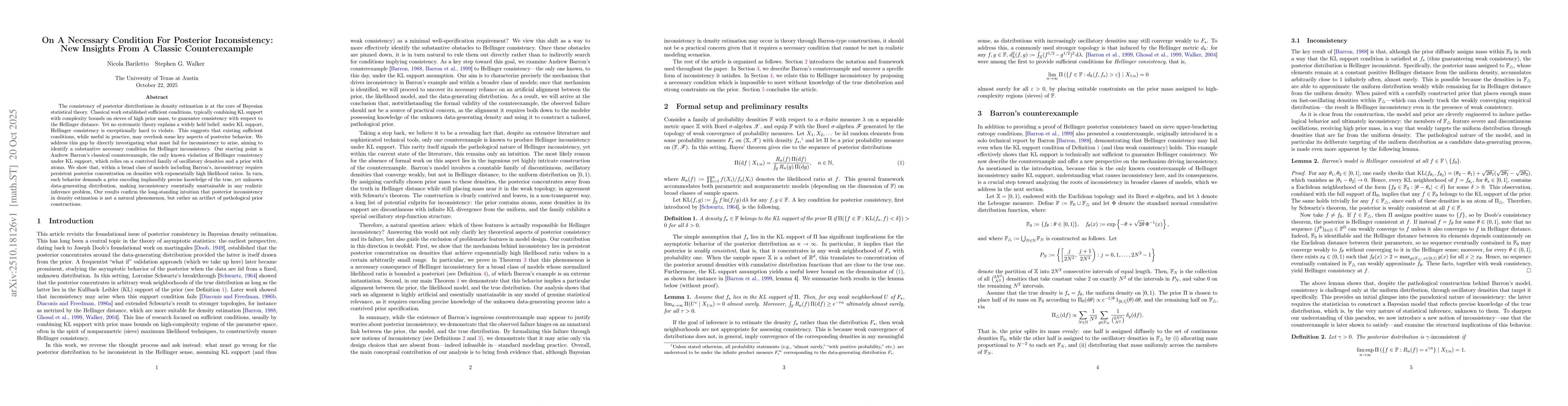 Thumbnail for On A Necessary Condition For Posterior Inconsistency: New Insights From
  A Classic Counterexample