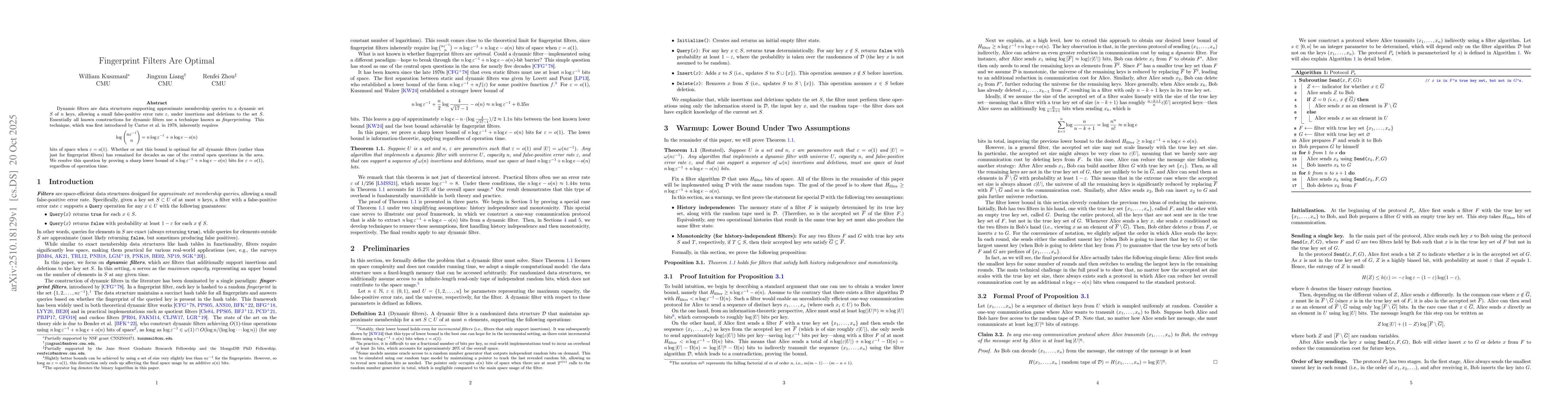 Thumbnail for Fingerprint Filters Are Optimal