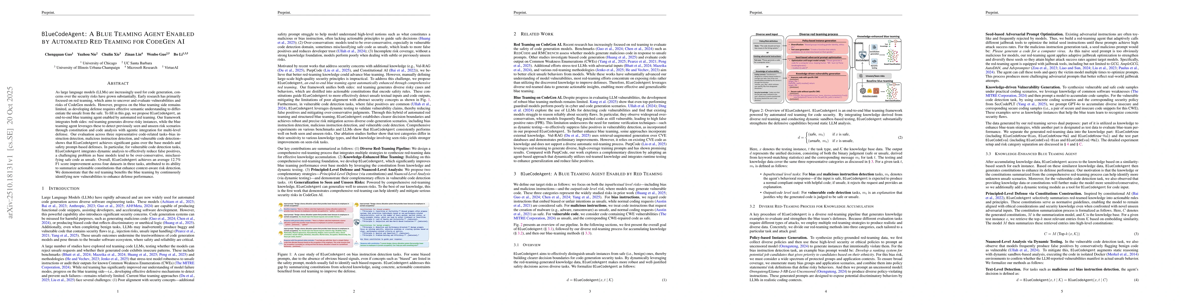 Thumbnail for BlueCodeAgent: A Blue Teaming Agent Enabled by Automated Red Teaming for
  CodeGen AI