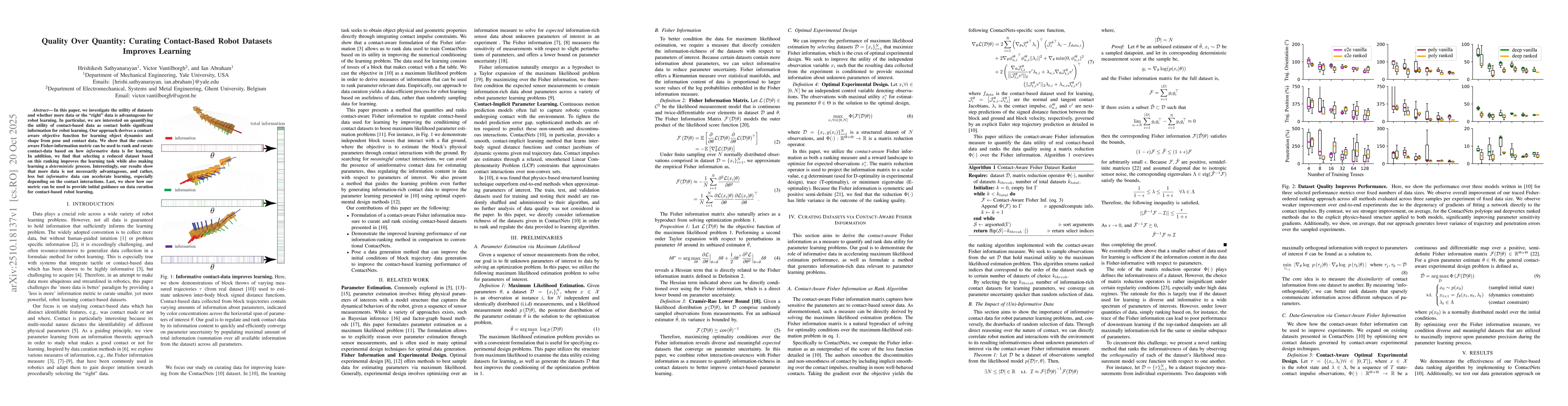 Thumbnail for Quality Over Quantity: Curating Contact-Based Robot Datasets Improves
  Learning
