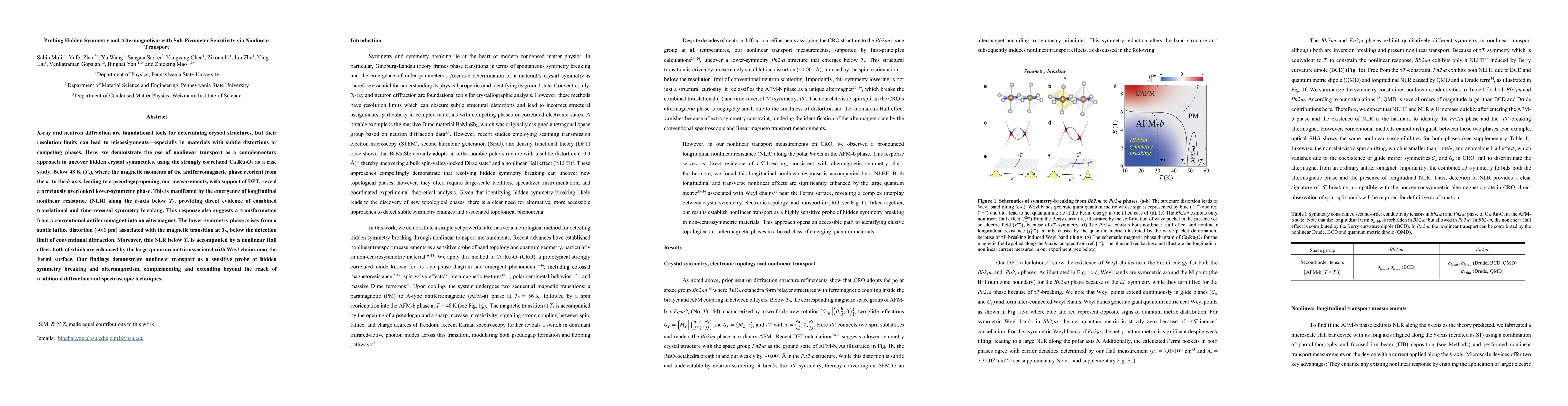 Thumbnail for Probing Hidden Symmetry and Altermagnetism with Sub-Picometer
  Sensitivity via Nonlinear Transport