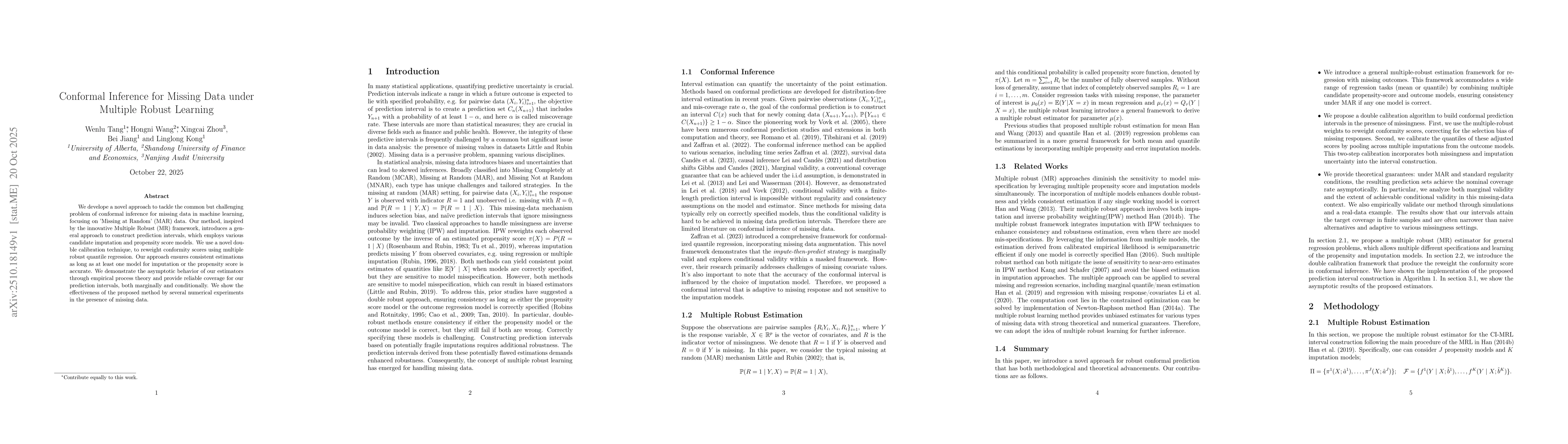 Thumbnail for Conformal Inference For Missing Data under Multiple Robust Learning