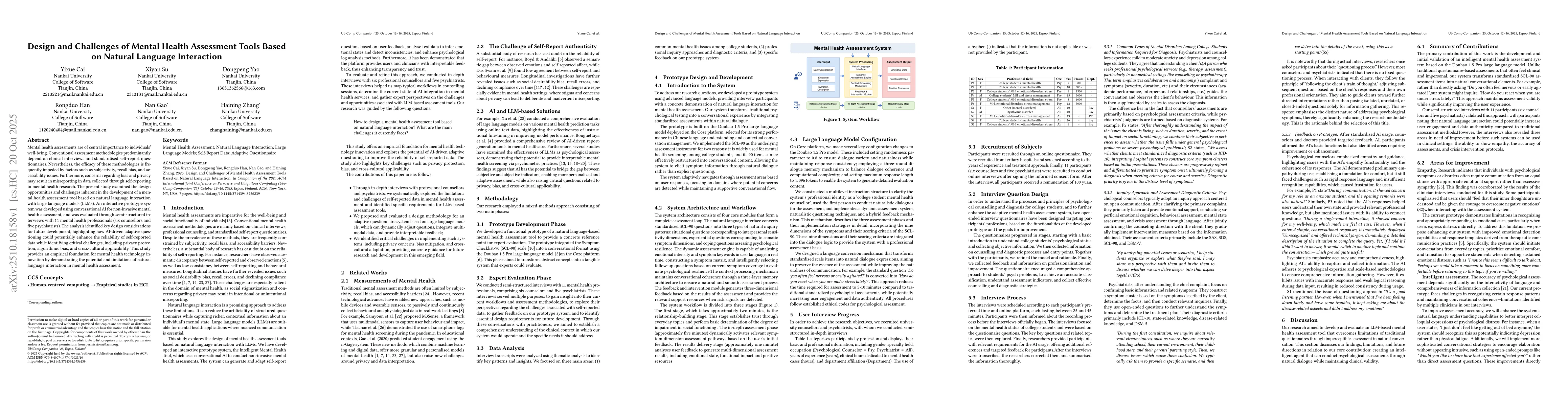 Thumbnail for Design and Challenges of Mental Health Assessment Tools Based on Natural
  Language Interaction