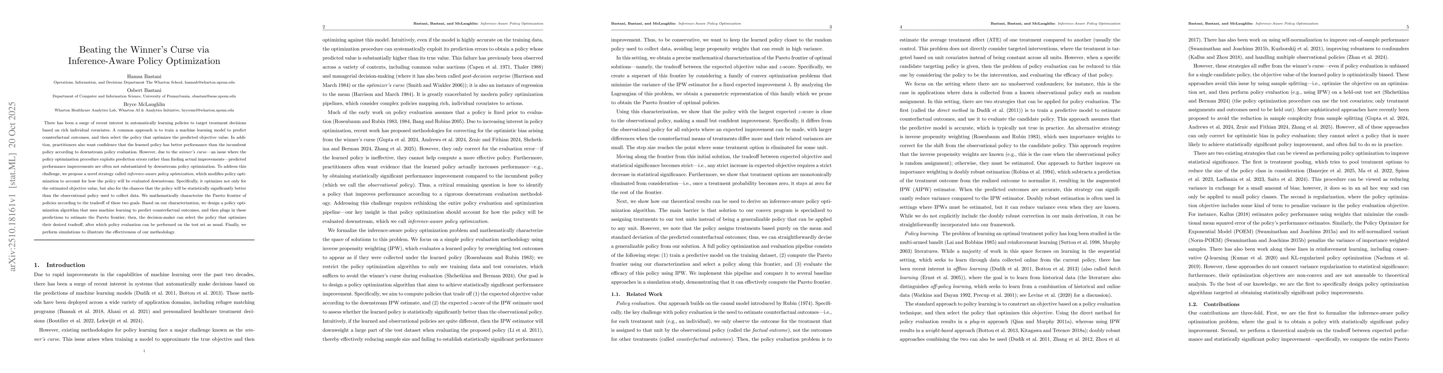 Thumbnail for Beating the Winner's Curse via Inference-Aware Policy Optimization