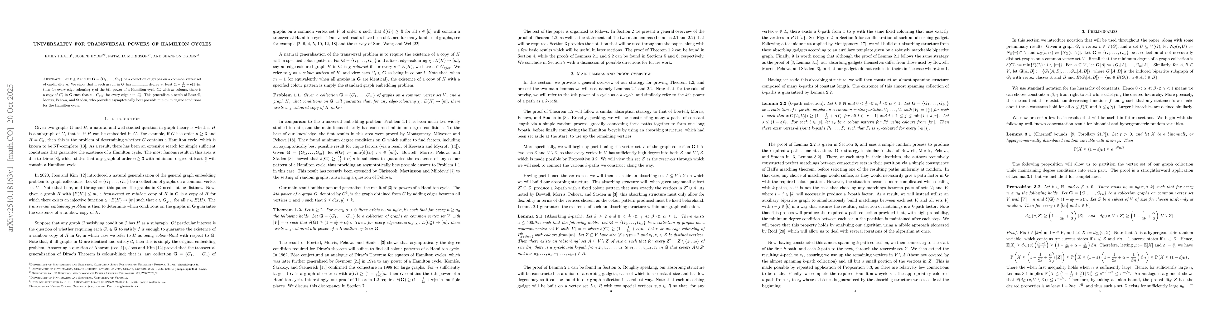 Thumbnail for Universality for transversal powers of Hamilton cycles