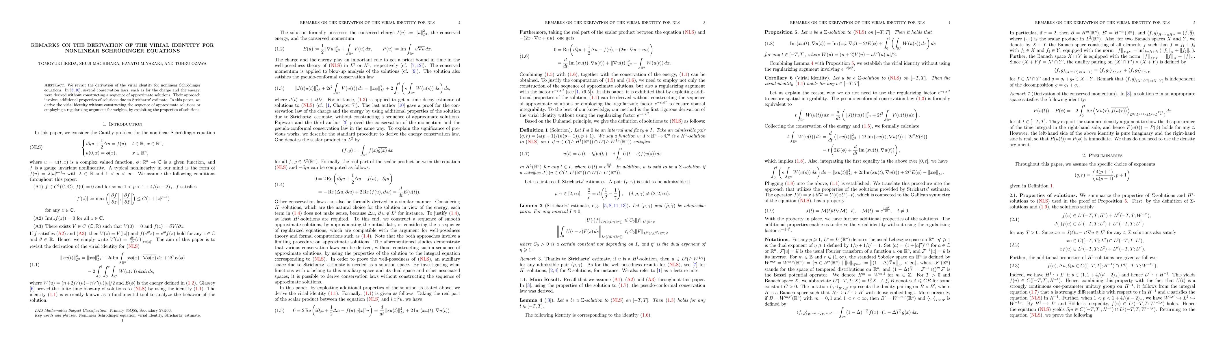 Thumbnail for Remarks on the derivation of the virial identity for nonlinear
  Schrödinger equations