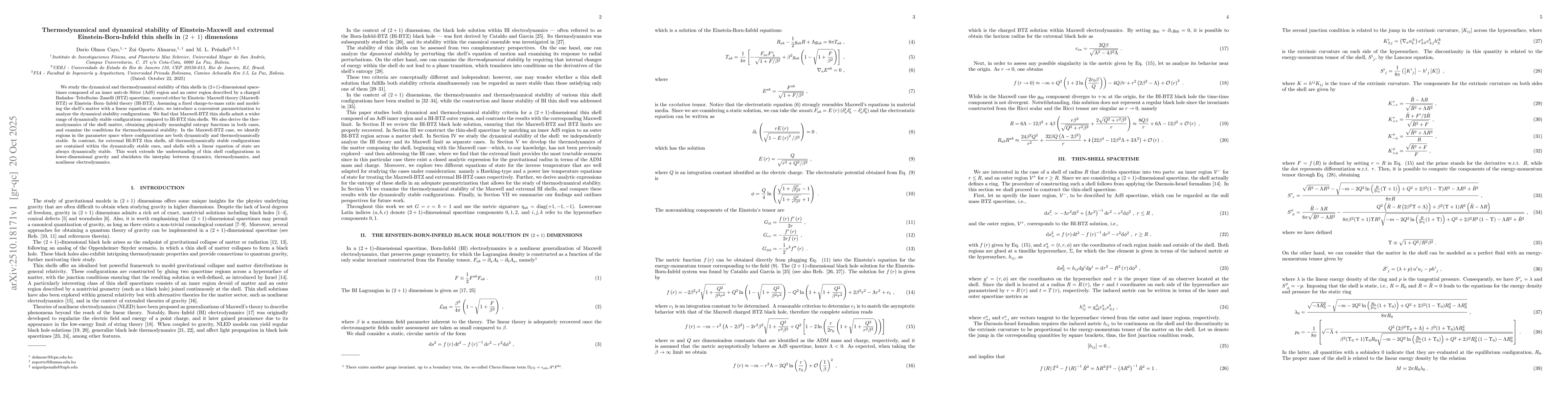 Thumbnail for Thermodynamical and dynamical stability of Einstein-Maxwell and extremal
  Einstein-Born-Infeld thin shells in $(2\ \mathbf{+}\ 1)$ dimensions