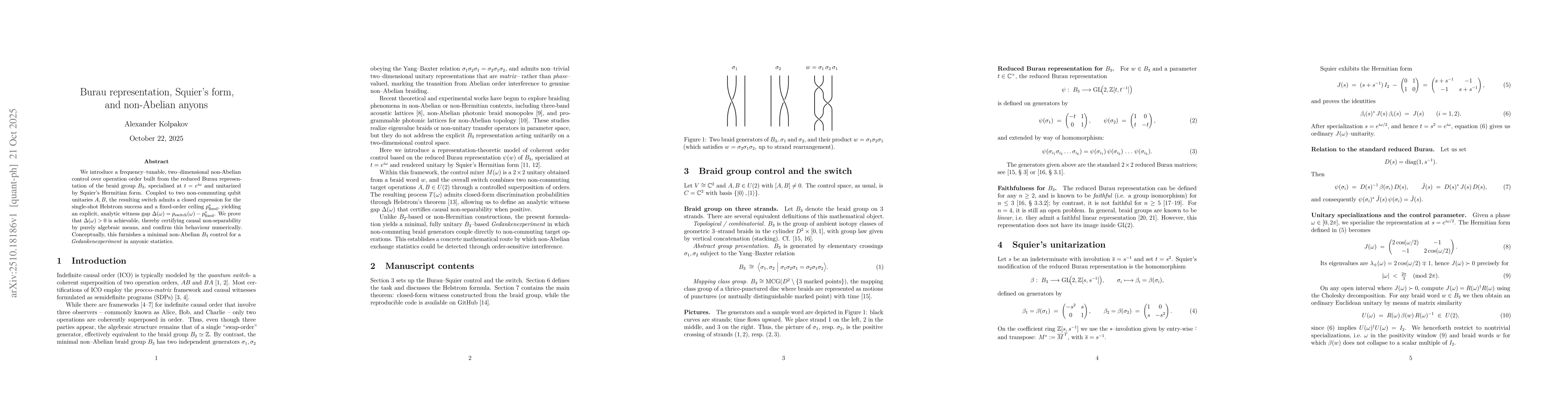 Thumbnail for Burau representation, Squier's form, and non-Abelian anyons