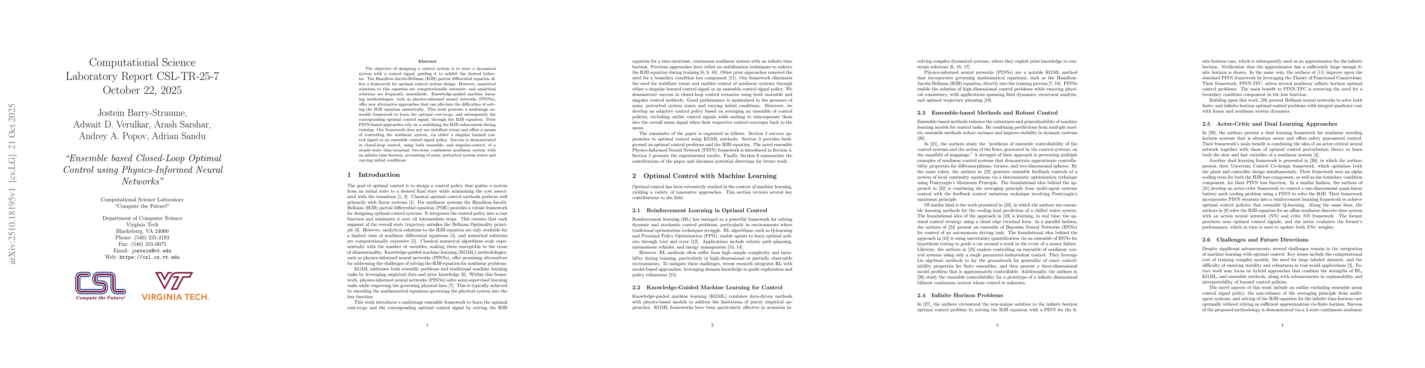 Thumbnail for Ensemble based Closed-Loop Optimal Control using Physics-Informed Neural
  Networks