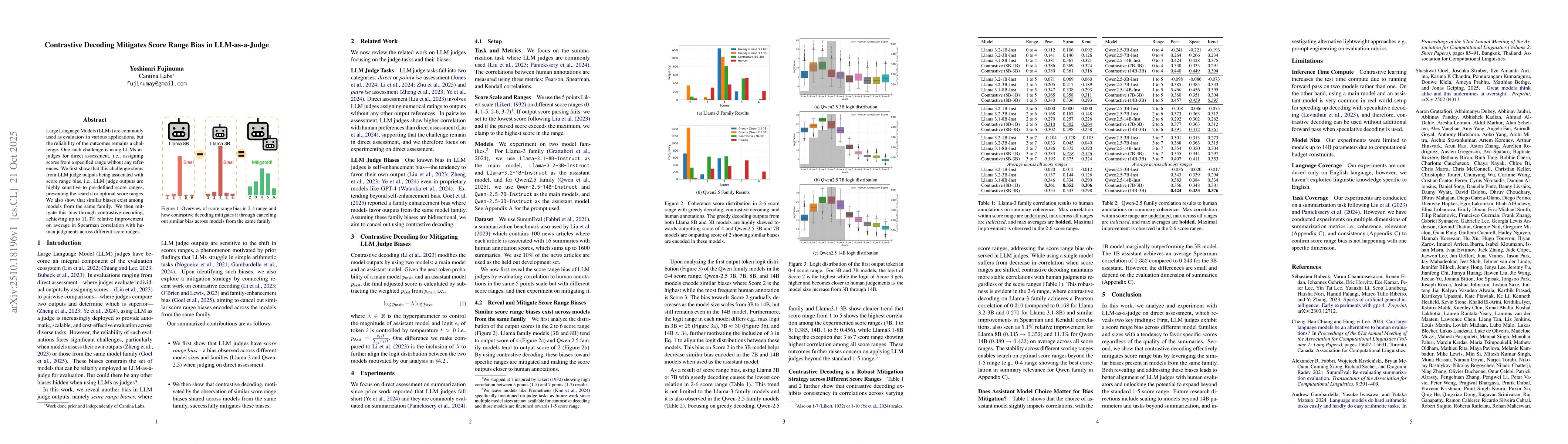 Thumbnail for Contrastive Decoding Mitigates Score Range Bias in LLM-as-a-Judge