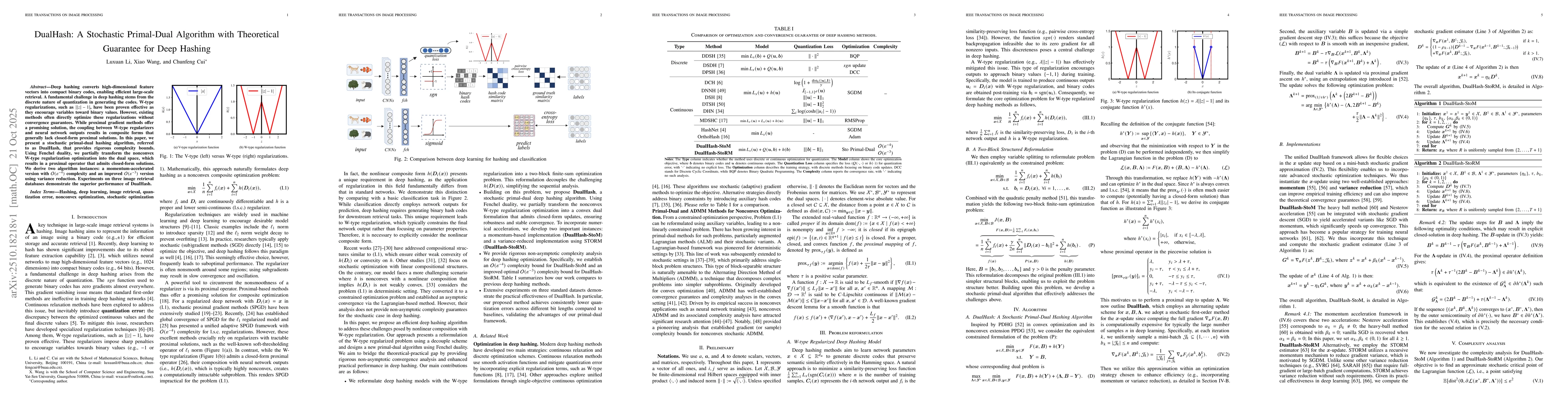Thumbnail for DualHash: A Stochastic Primal-Dual Algorithm with Theoretical Guarantee
  for Deep Hashing