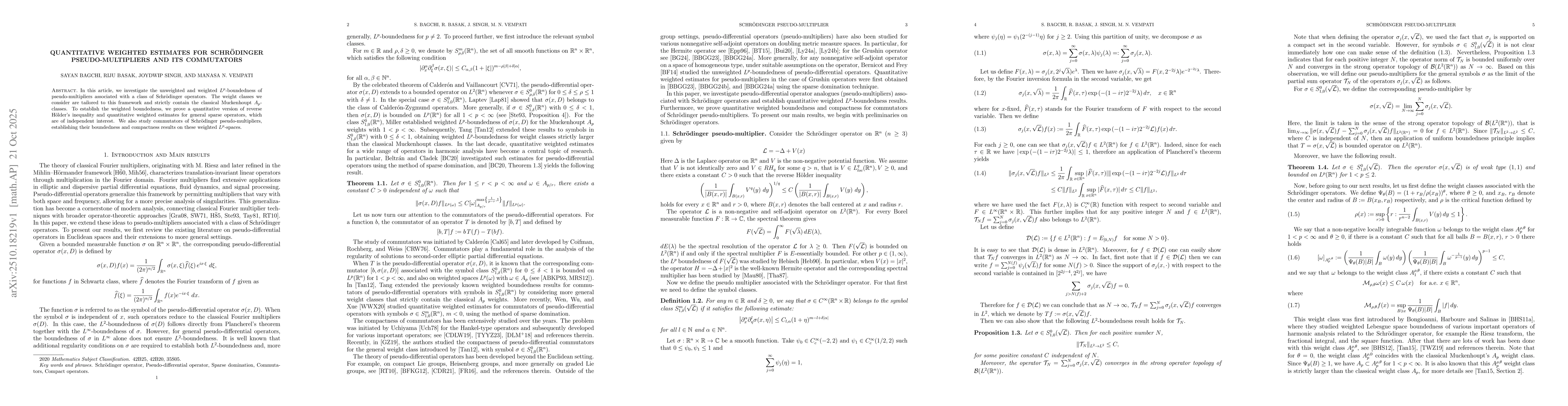 Thumbnail for Quantitative Weighted Estimates for Schrödinger Pseudo-Multipliers and
  its Commutators