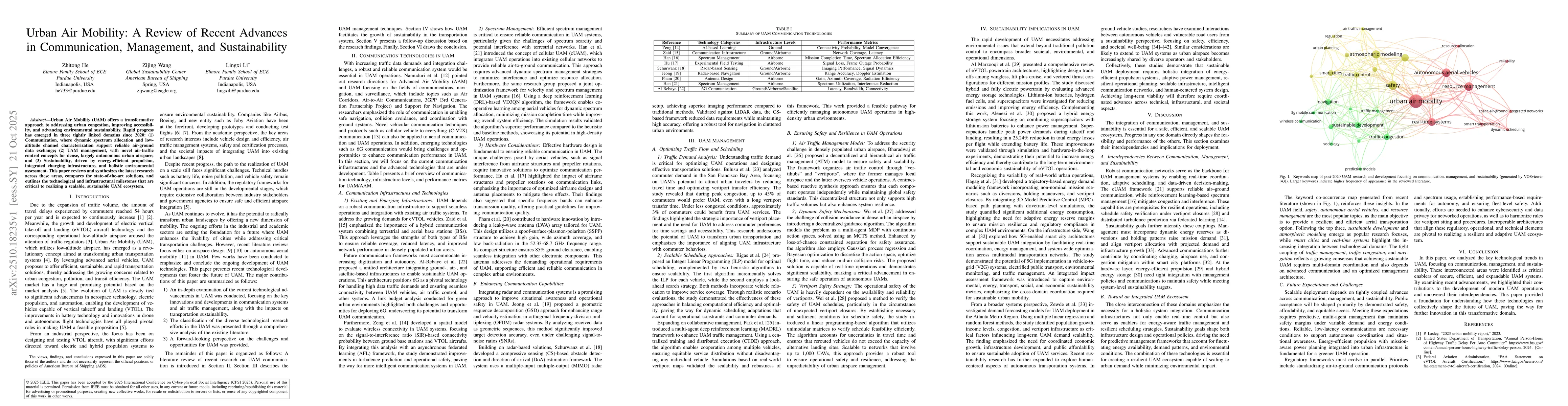 Thumbnail for Urban Air Mobility: A Review of Recent Advances in Communication,
  Management, and Sustainability