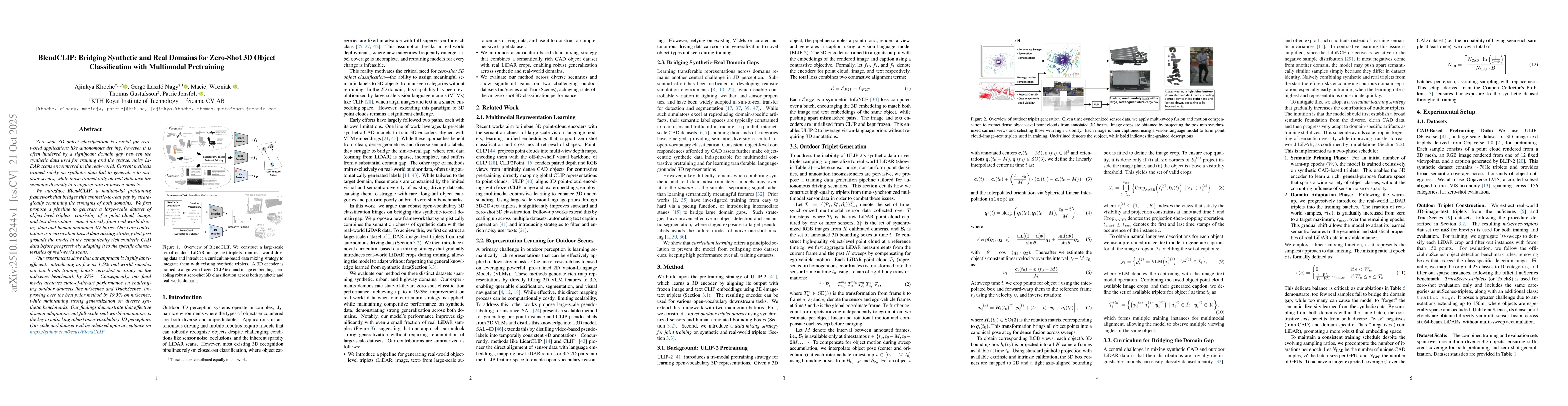 Thumbnail for BlendCLIP: Bridging Synthetic and Real Domains for Zero-Shot 3D Object
  Classification with Multimodal Pretraining