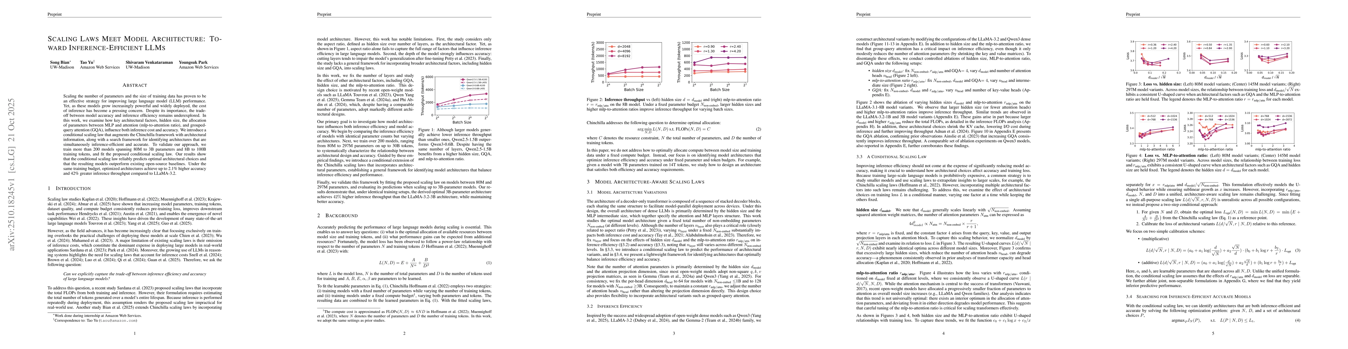 Thumbnail for Scaling Laws Meet Model Architecture: Toward Inference-Efficient LLMs