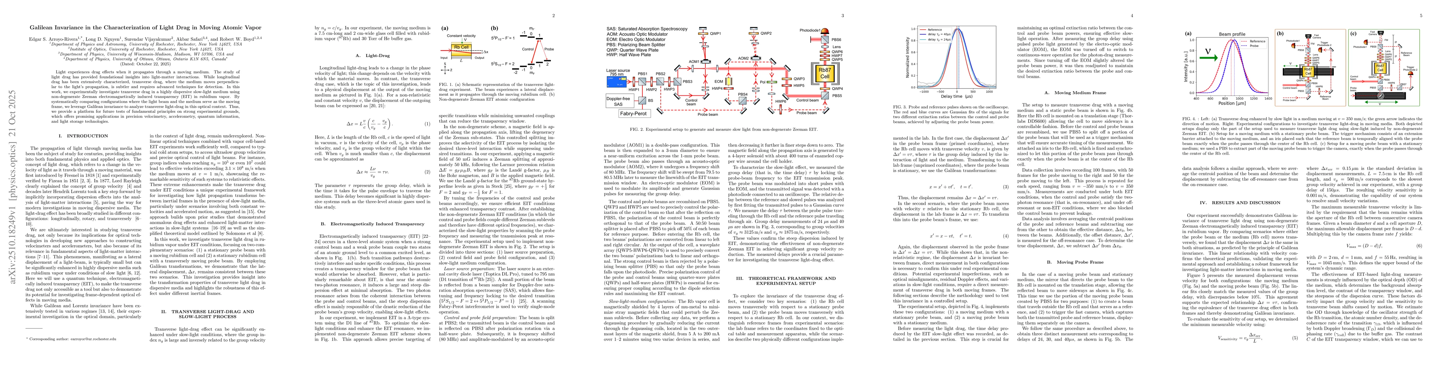 Thumbnail for Galilean Invariance in the Characterization of Light Drag in Moving
  Atomic Vapor