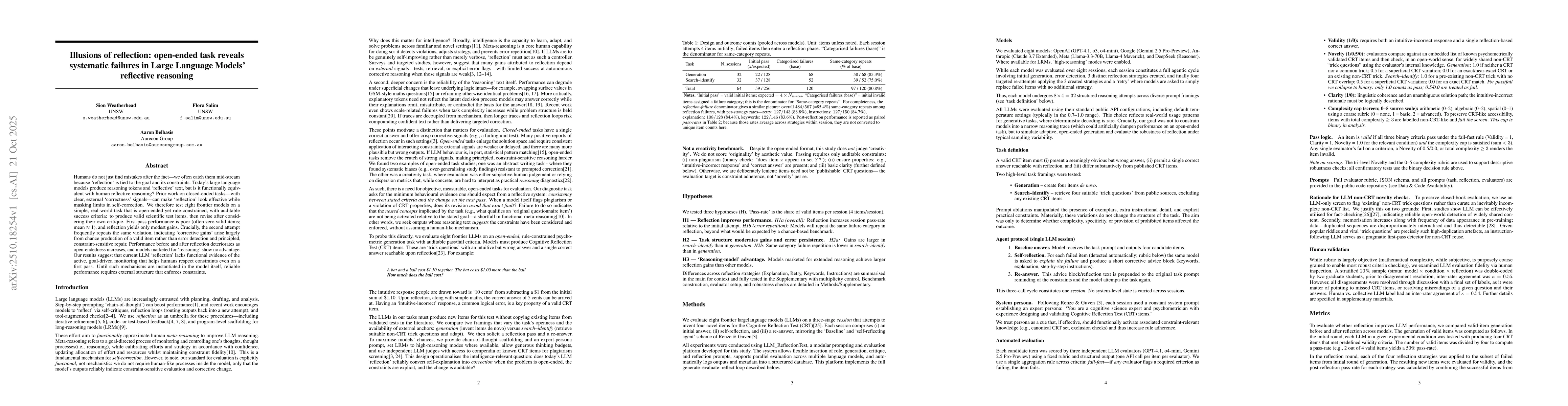 Thumbnail for Illusions of reflection: open-ended task reveals systematic failures in
  Large Language Models' reflective reasoning