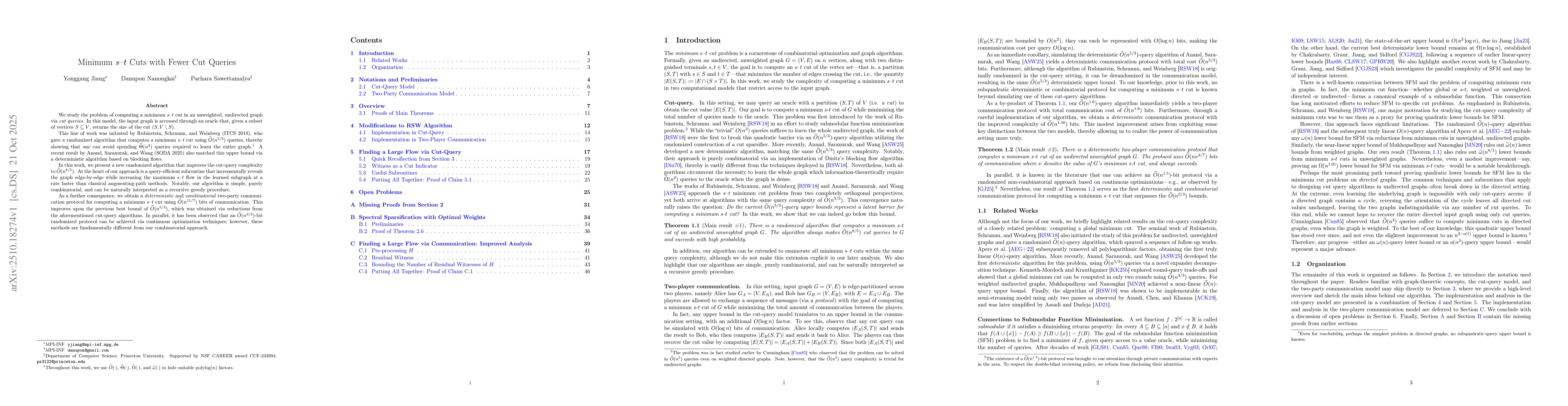 Thumbnail for Minimum $s$--$t$ Cuts with Fewer Cut Queries