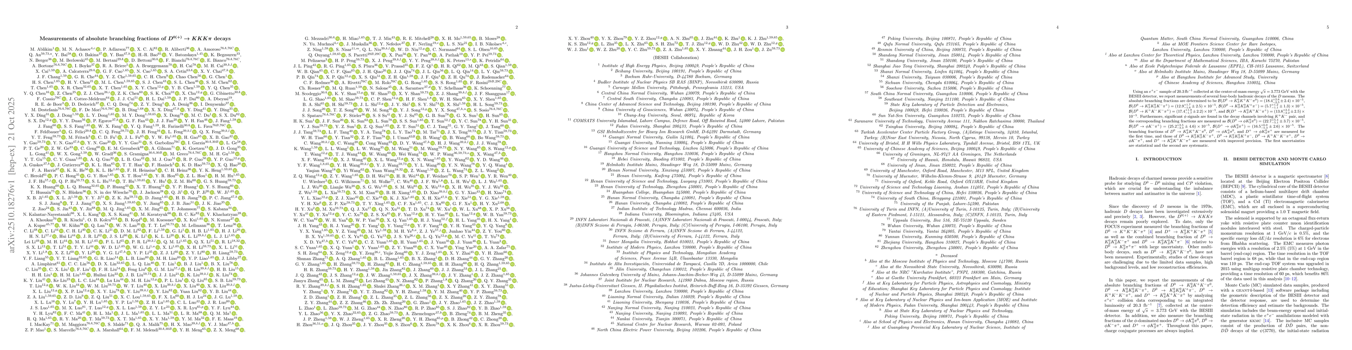 Thumbnail for Measurements of absolute branching fractions of $D^{0(+)}\to KKKπ$
  decays