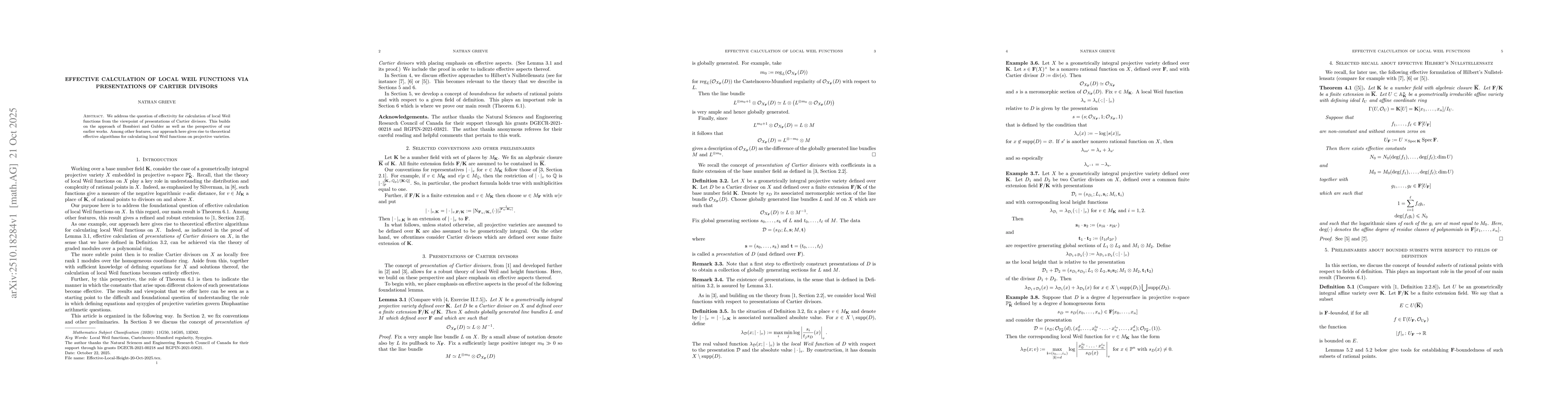 Thumbnail for Effective calculation of local Weil functions via presentations of
  Cartier divisors