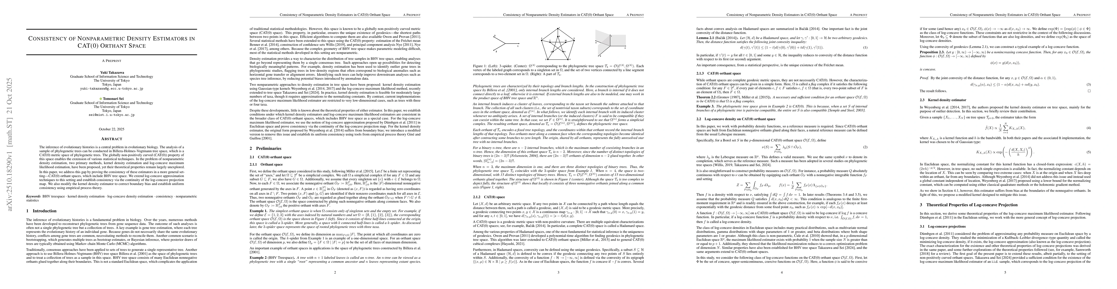 Thumbnail for Consistency of Nonparametric Density Estimators in CAT(0) Orthant Space