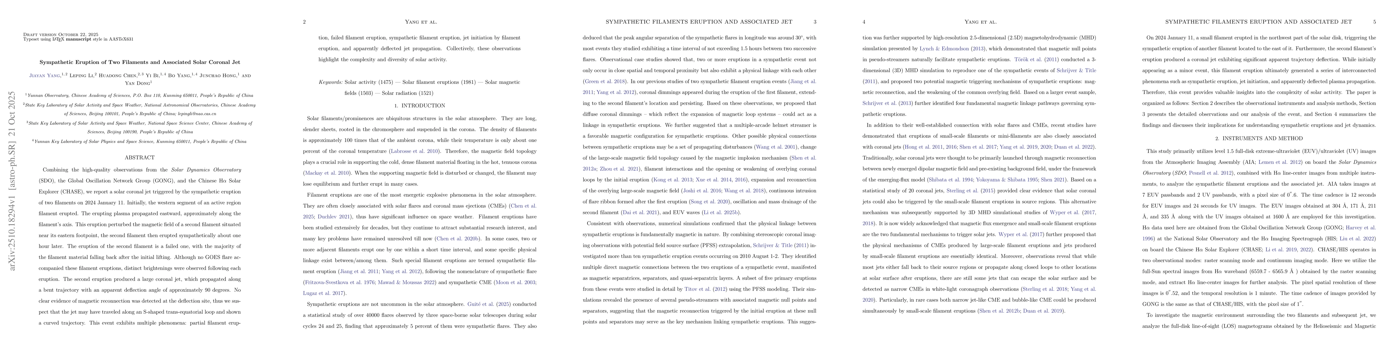 Thumbnail for Sympathetic Eruption of Two Filaments and Associated Solar Coronal Jet