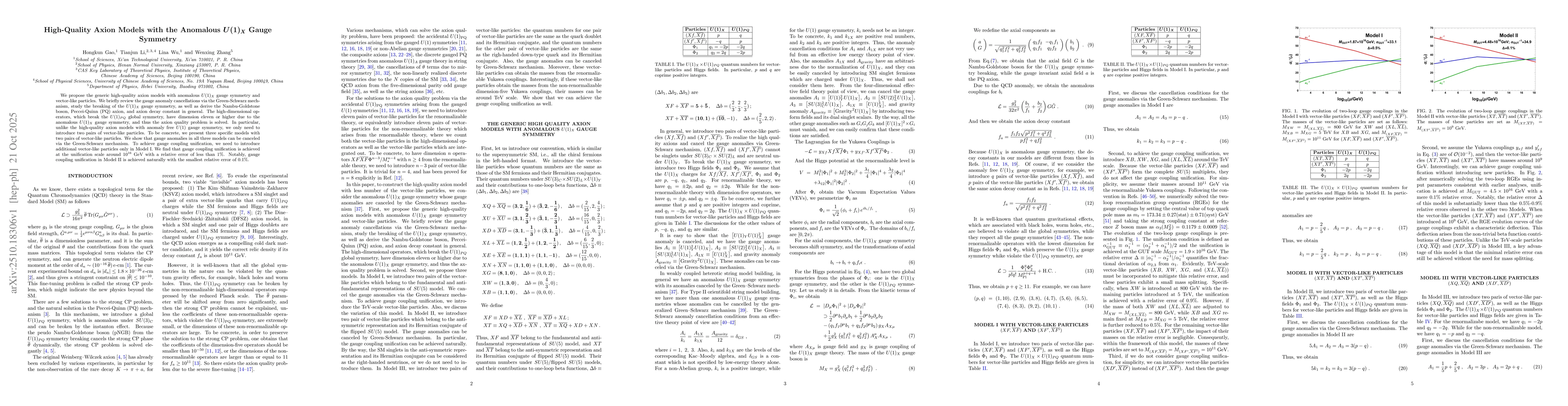 Thumbnail for High-Quality Axion Models with the Anomalous $U(1)_X$ Gauge Symmetry