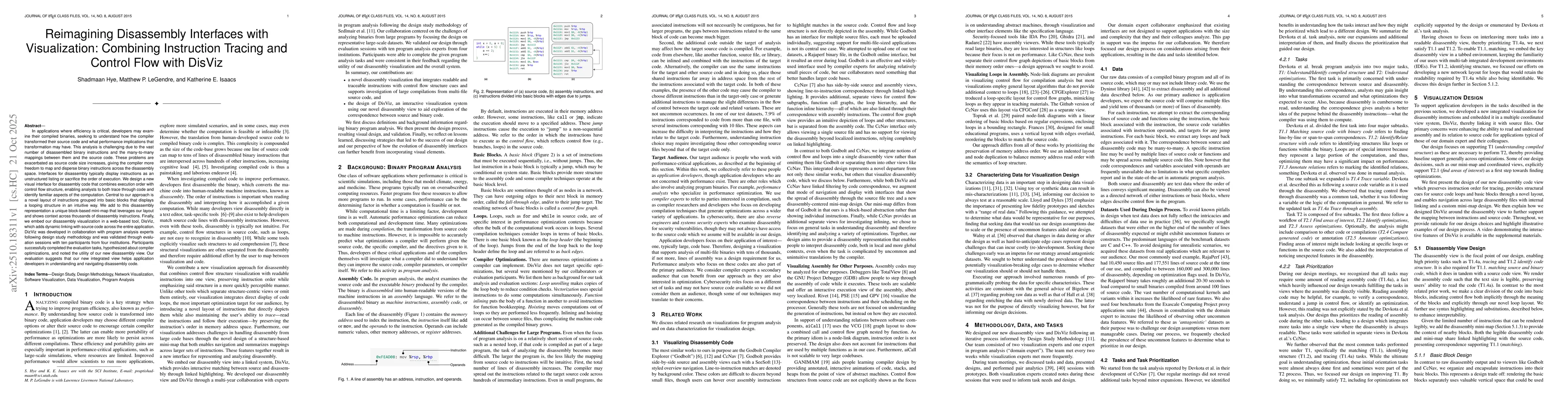 Thumbnail for Reimagining Disassembly Interfaces with Visualization: Combining
  Instruction Tracing and Control Flow with DisViz