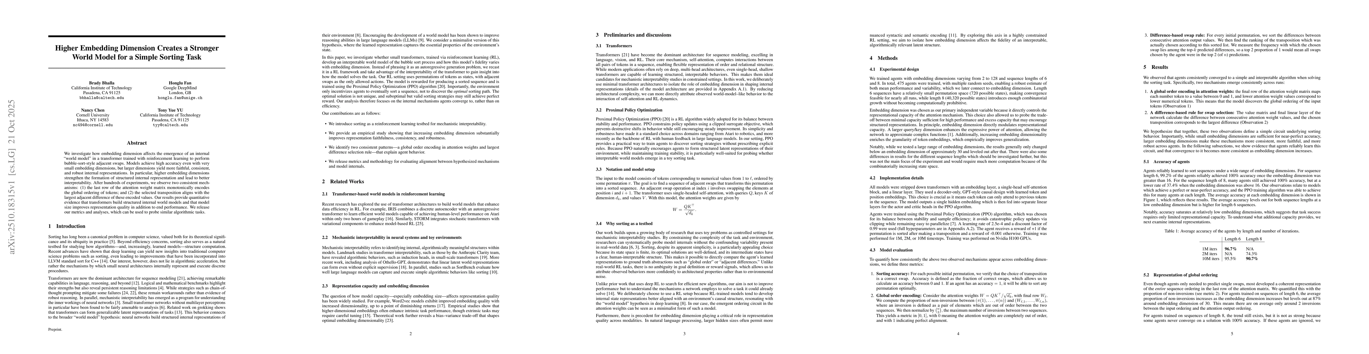 Thumbnail for Higher Embedding Dimension Creates a Stronger World Model for a Simple
  Sorting Task