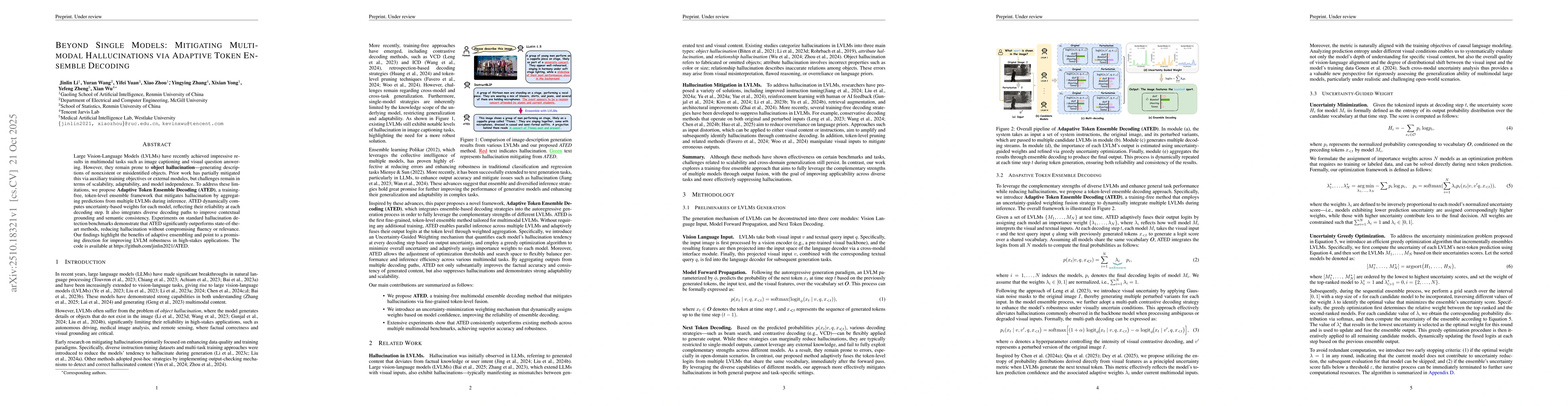 Thumbnail for Beyond Single Models: Mitigating Multimodal Hallucinations via Adaptive
  Token Ensemble Decoding